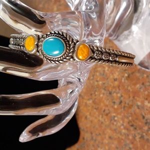 Vintage! southwest style 9.25 silver cuff bracelet turquoise and spiny oyster